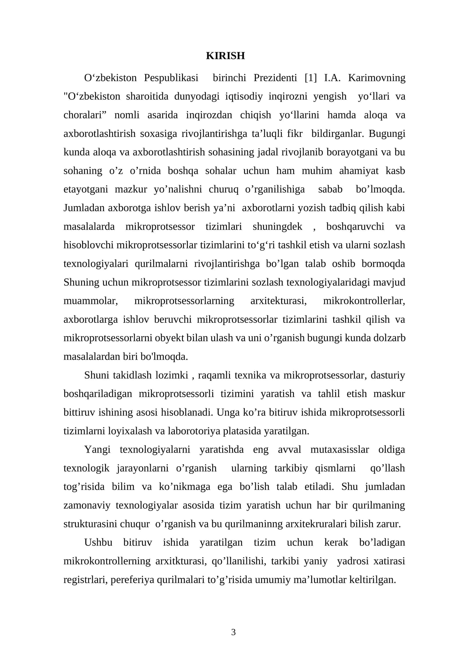 Mikroprotsessor tizimlarini sozlash texnologiyalari