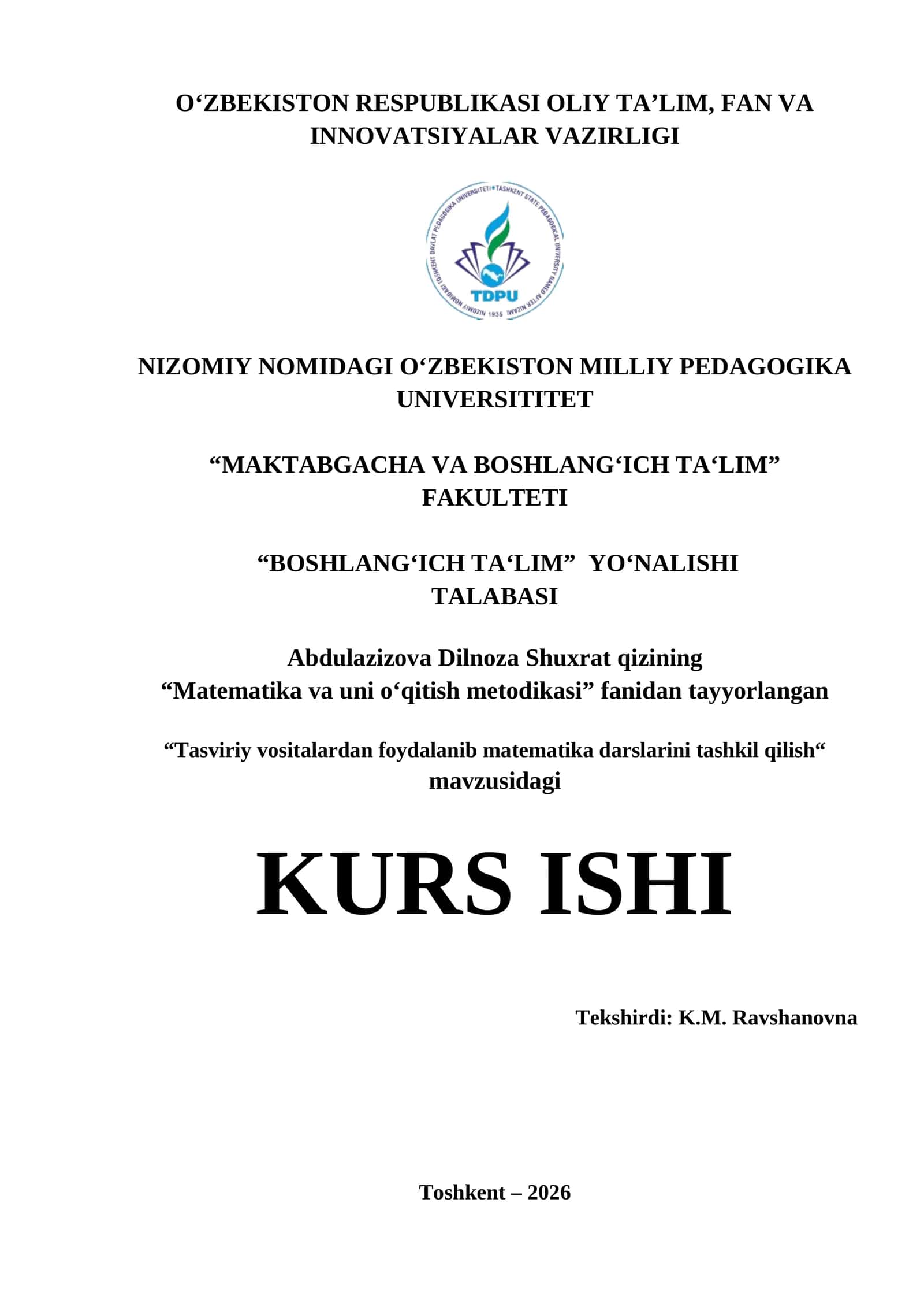 Tasviriy vositalardan foydalanib matematika darslarini tashkil qilish