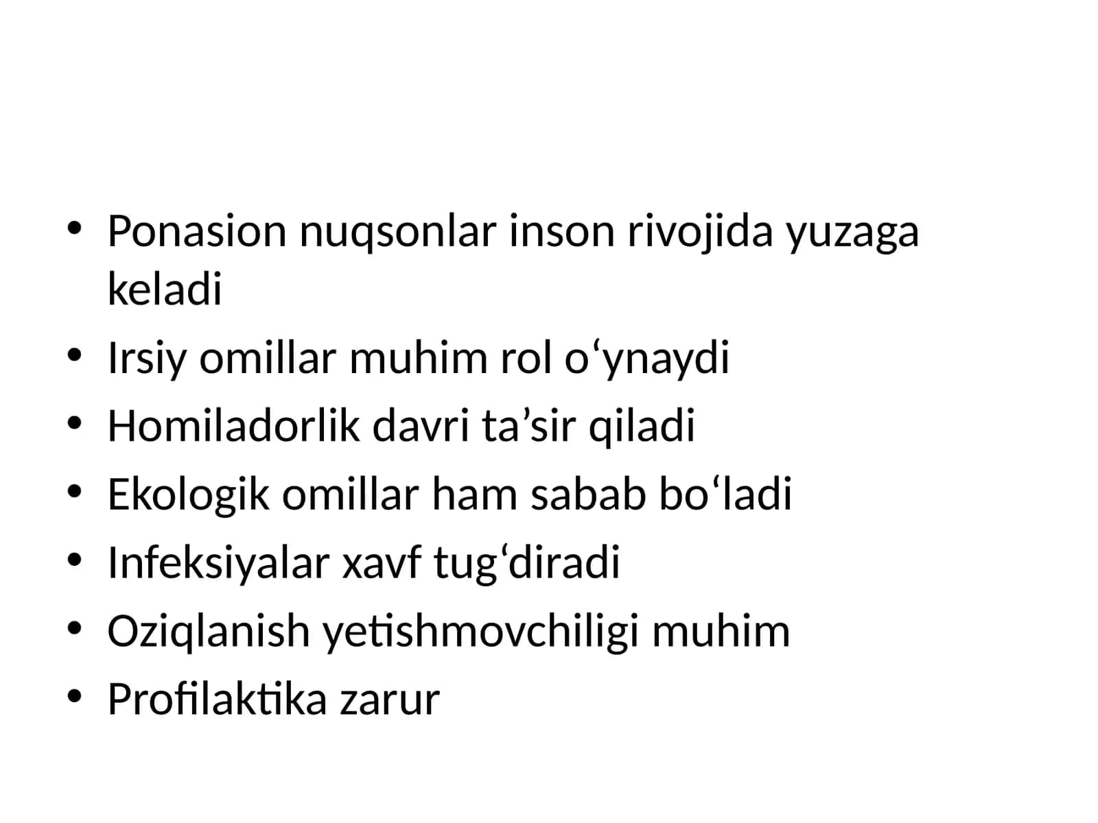 Tishlardagi ponasion nuqson etiologiyasi