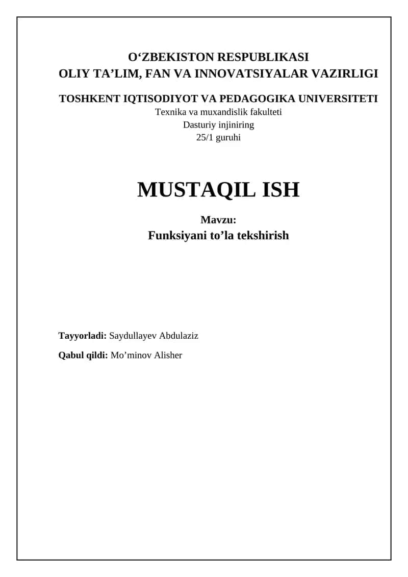 Funksiyani to'la tekshirish