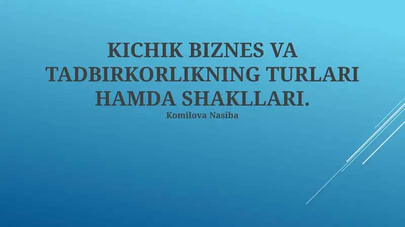 Kichik biznes va tadbirkorlikning turlari va shakllari