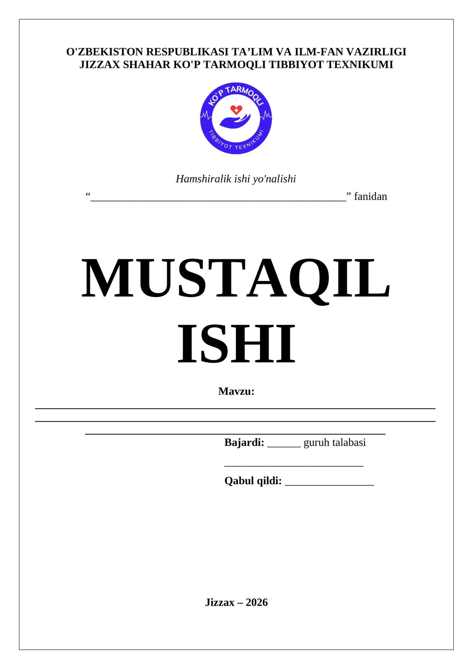 MUSTAQIL ISHI- Mavzu: _____________________________________________________