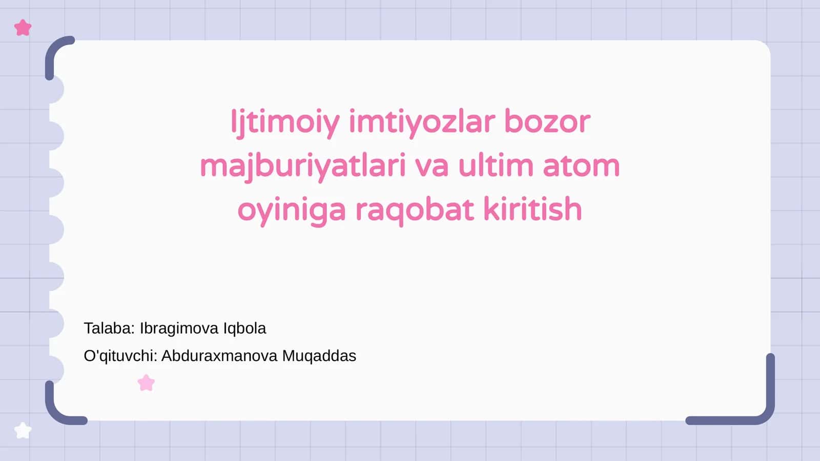 Ijtimoiy imtiyozlar bozor majburiyatlari va ultim atom oyiniga raqobat kiritish