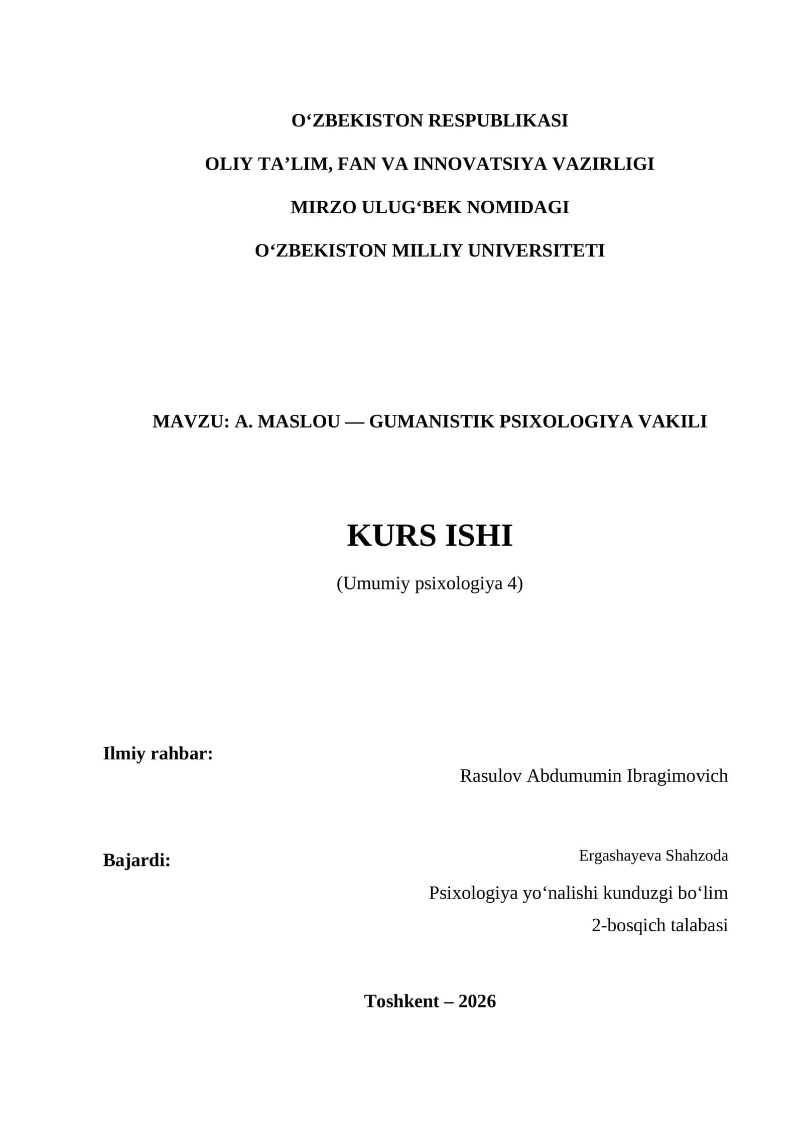 A. MASLOU — GUMANISTIK PSIXOLOGIYA VAKILI