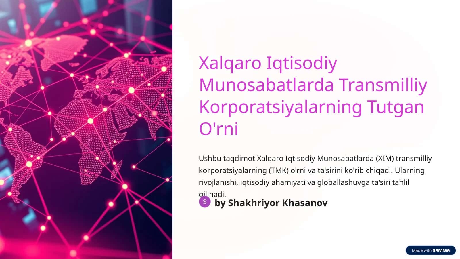 Xalqaro Iqtisodiy Munosabatlarda Transmilliy Korporatsiyalarning Tutgan O'rni