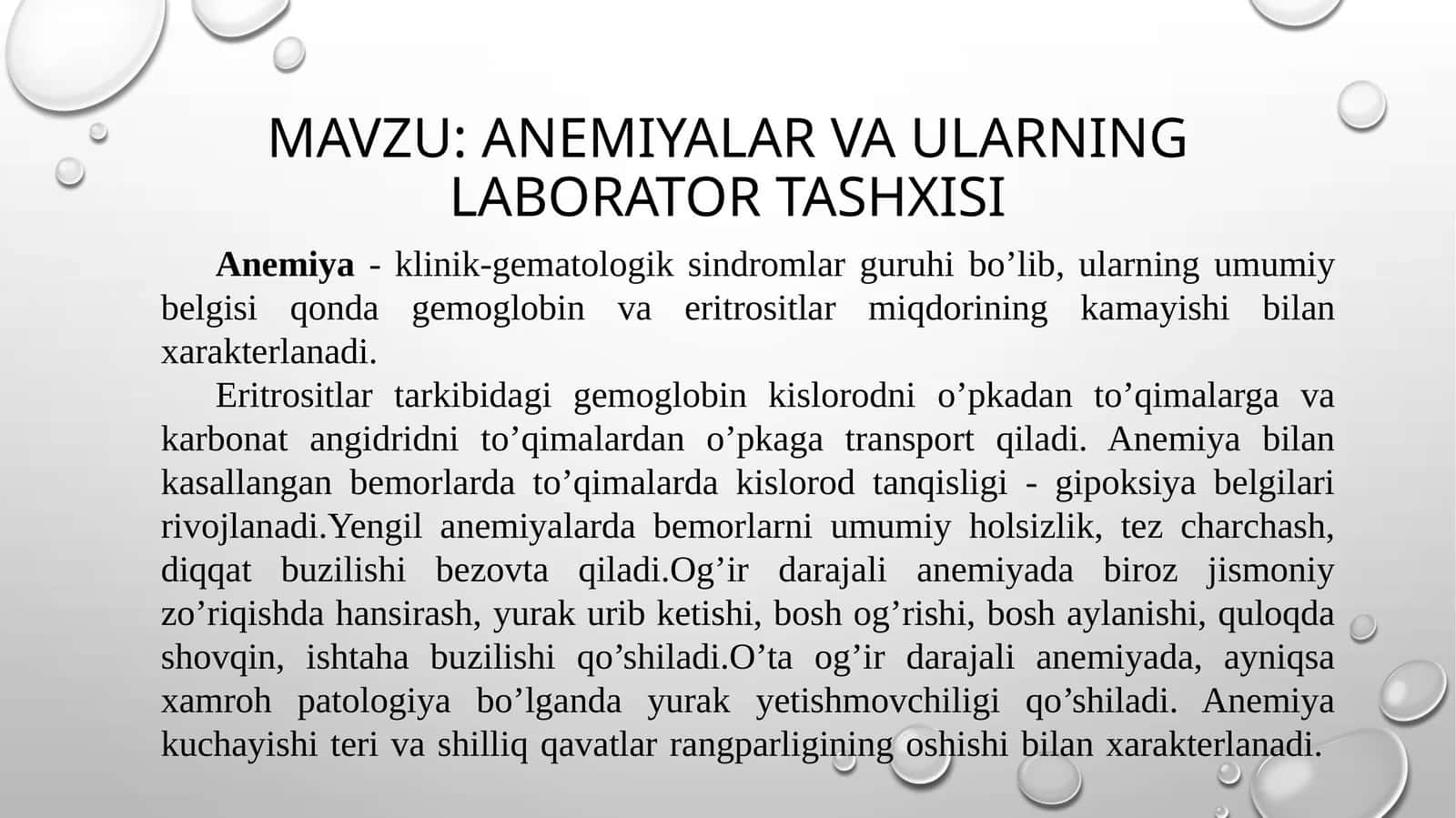 Anemiyalar va ularning laborator tashxisi