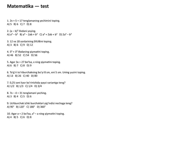 Matematika — test