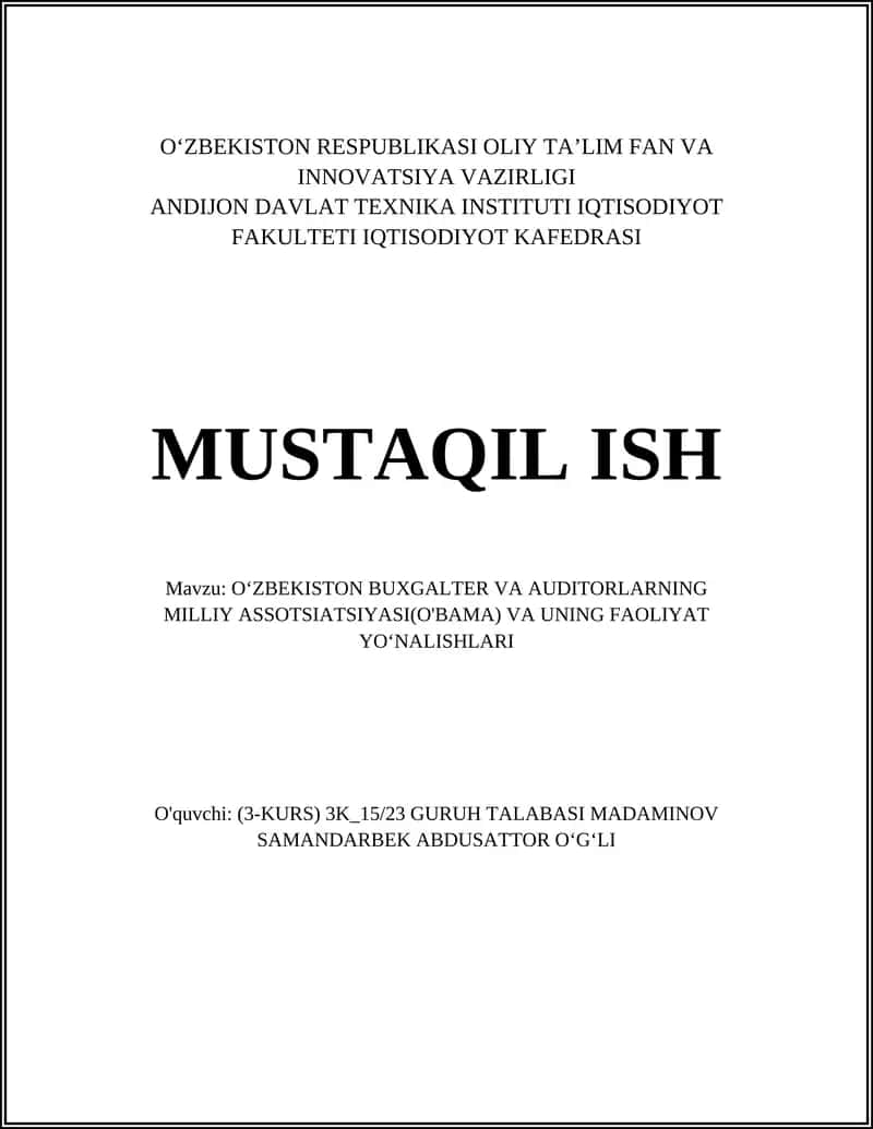 O‘zbekiston Buxgalter va Auditorlarning Milliy Assotsiatsiyasi(O'BAMA) va uning Faoliyat Yo‘nalishlari
