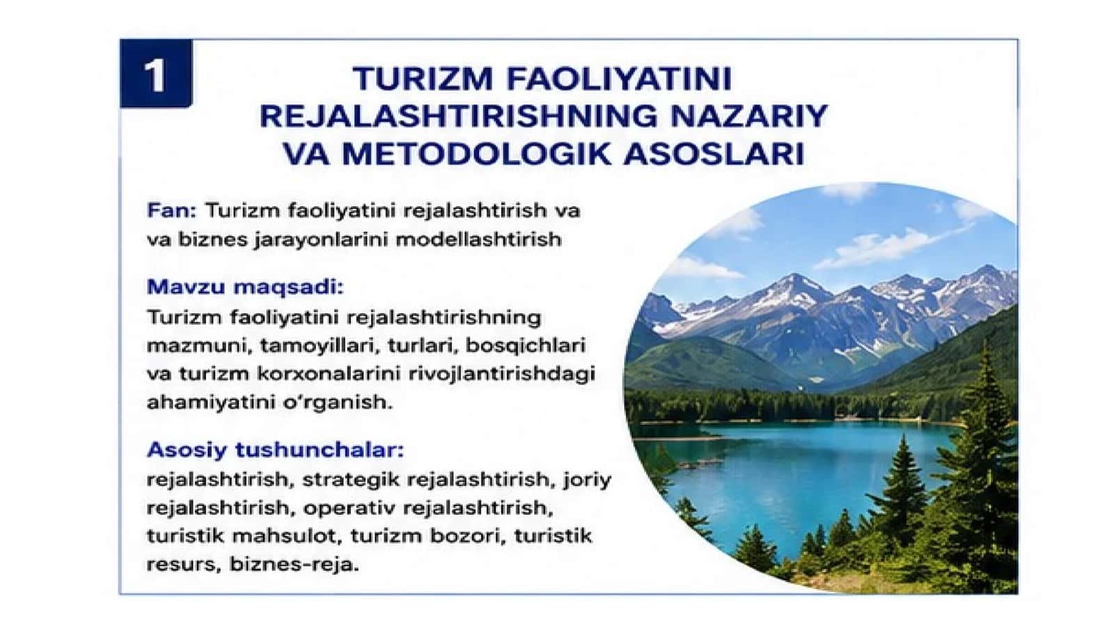 TURIZM FAOLIYATINI REJALASHTIRISHNING NAZARIY VA METODOLOGIK ASOSLARI