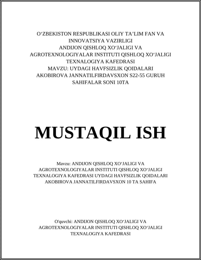 UYDAGI HAVFSIZLIK QOIDALARI