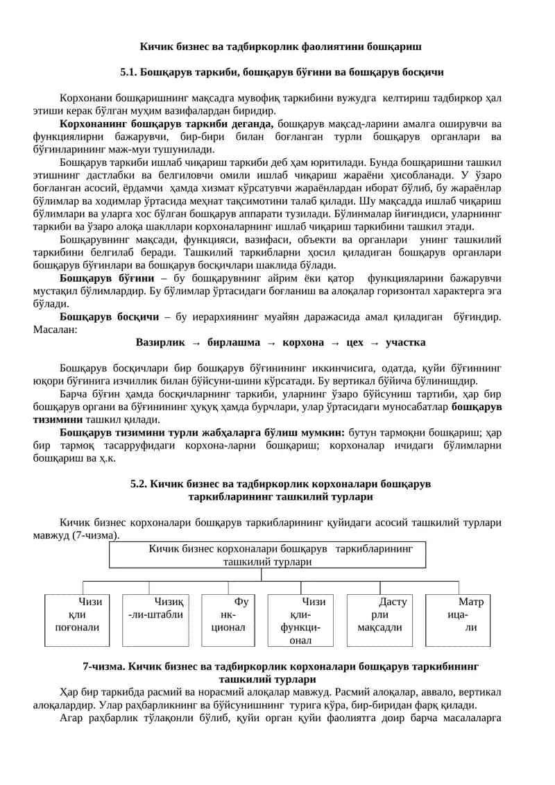 Бошқарув таркиби ва бўғини