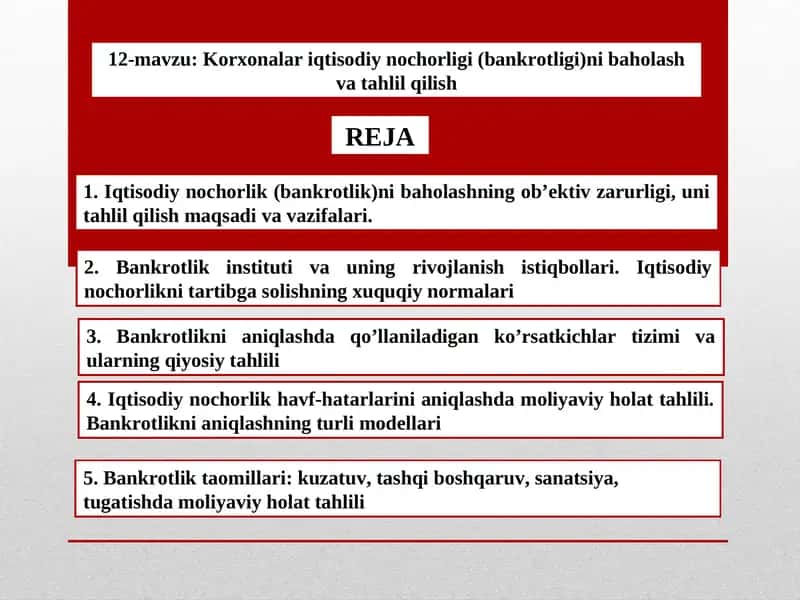 Korxonalar iqtisodiy nochorligi (bankrotligi)ni baholash va tahlil qilish