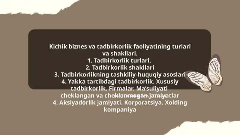 Tadbirkorlik faoliyatining turlari va shakllari
