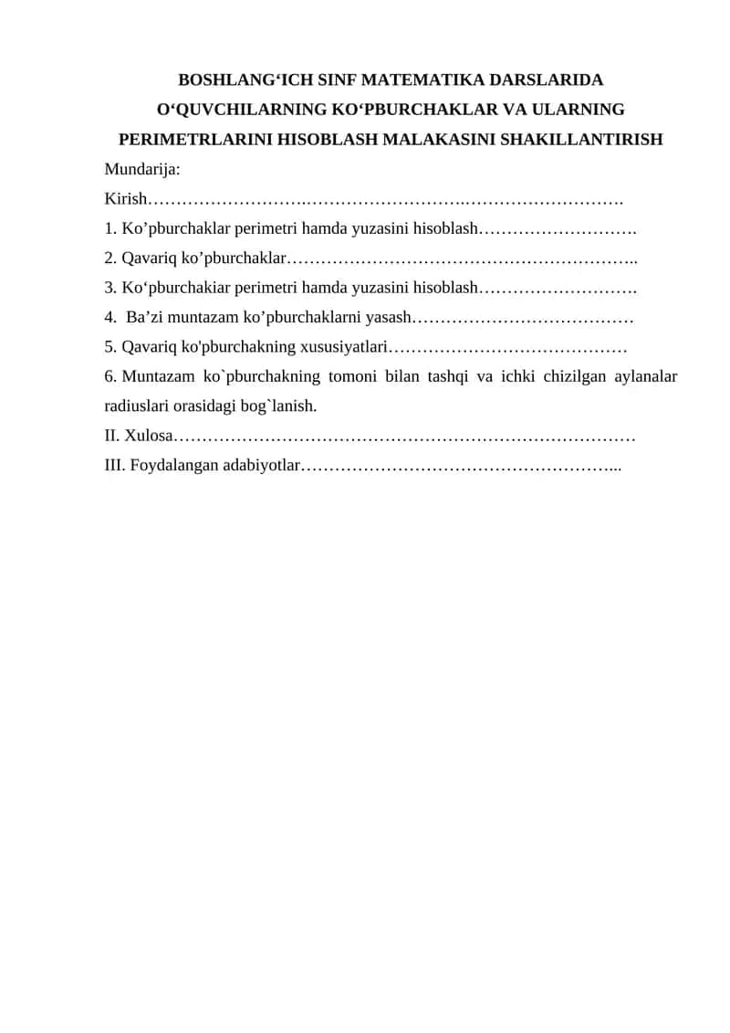 Ko'pburchaklar va ularning perimetrlarini hisoblash