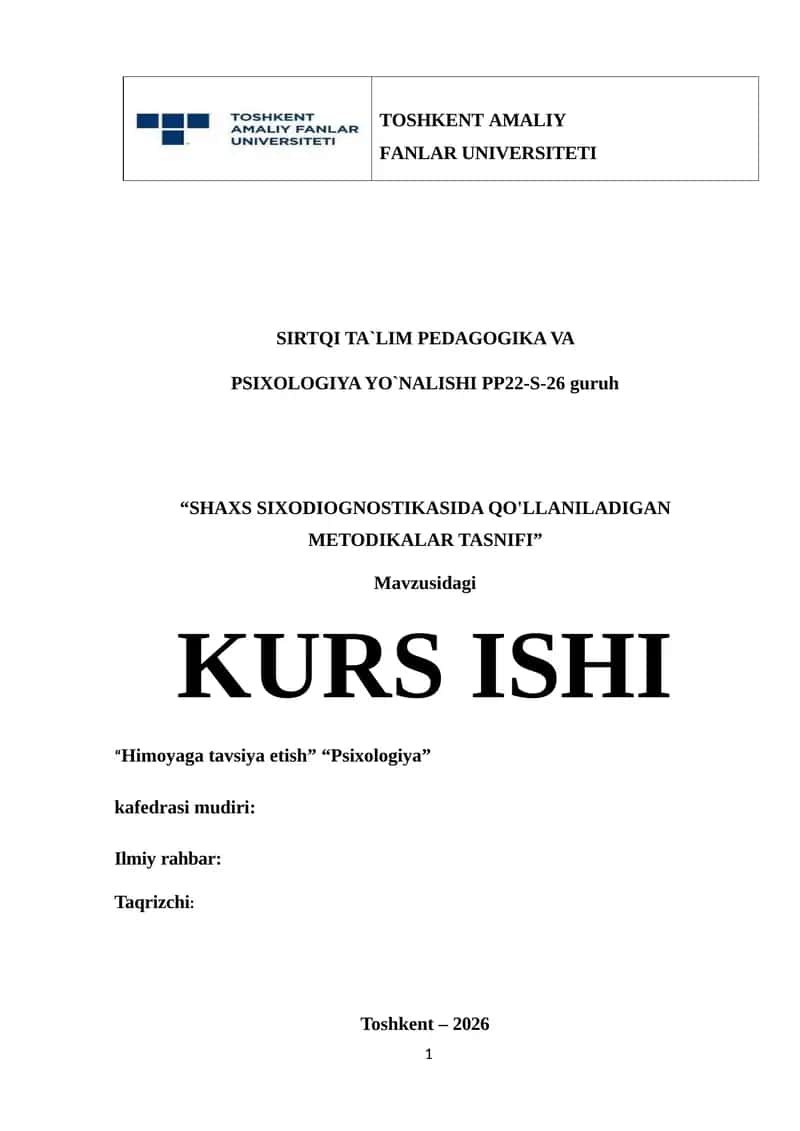 "SHAXS SIXODIOGNOSTIKASIDA QO'LLANILADIGAN METODIKALAR TASNIFI"