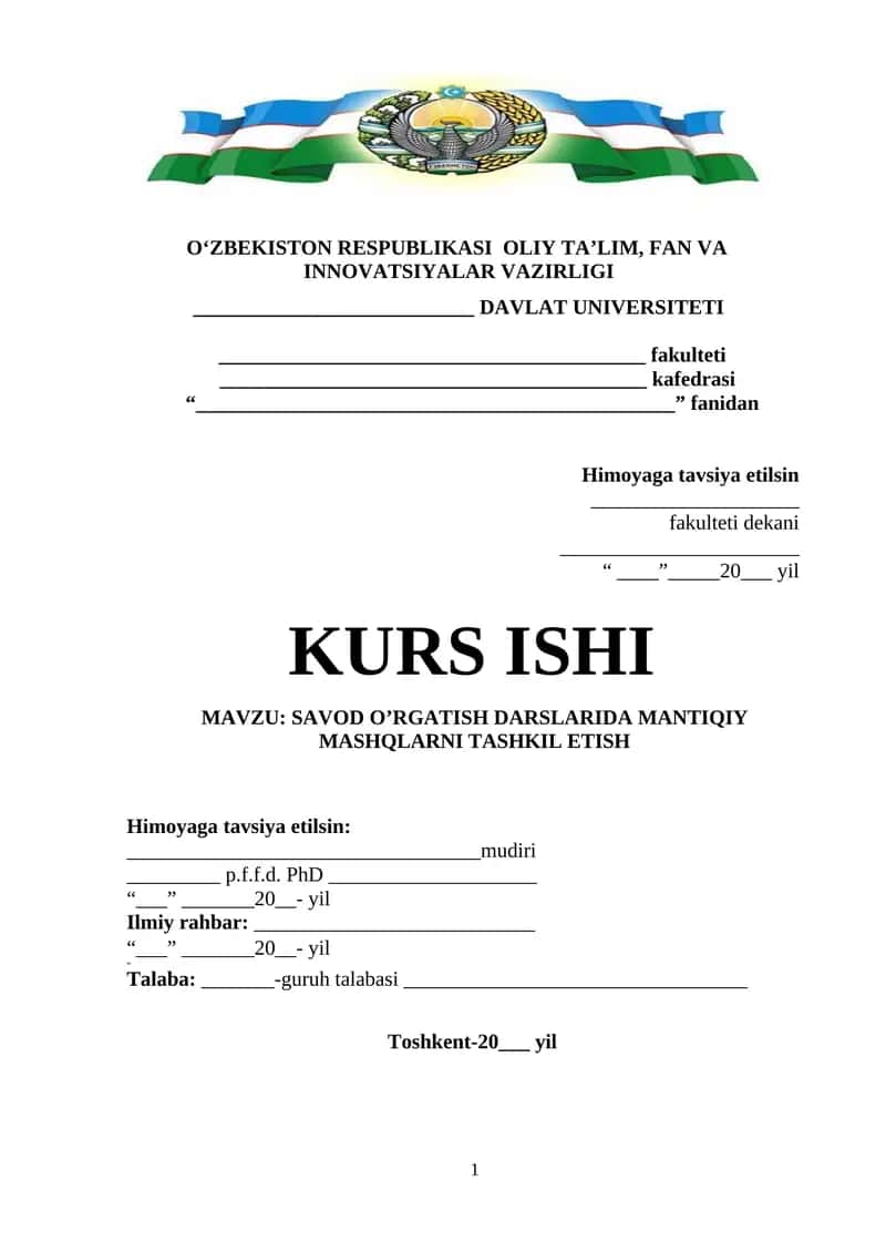 SAVOD O’RGATISH DARSLARIDA MANTIQIY MASHQLARNI TASHKIL ETISH