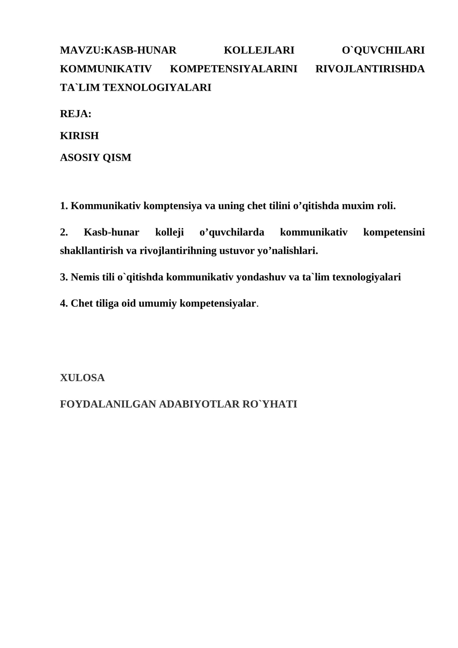 KASB-HUNAR KOLLEJLARI O`QUVCHILARI KOMMUNIKATIV KOMPETENSIYALARINI RIVOJLANTIRISHDA TA`LIM TEXNOLOGIYALARI