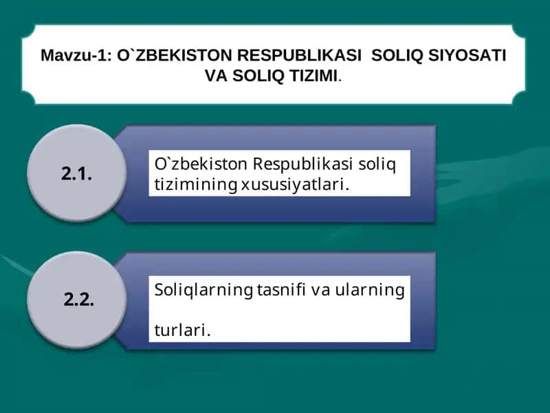 O`ZBEKISTON RESPUBLIKASISOLIQSIYOSATI VA SOLIQ TIZIMI