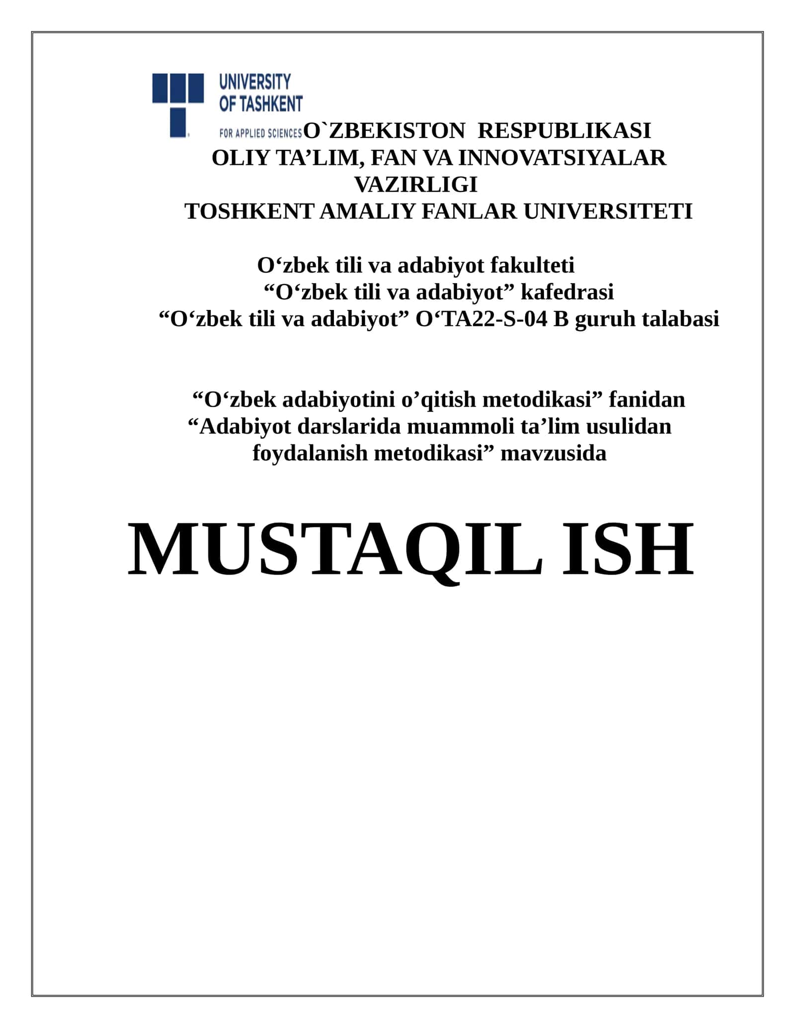 Adabiyot darslarida muammoli ta’lim usulidan foydalanish metodikasi
