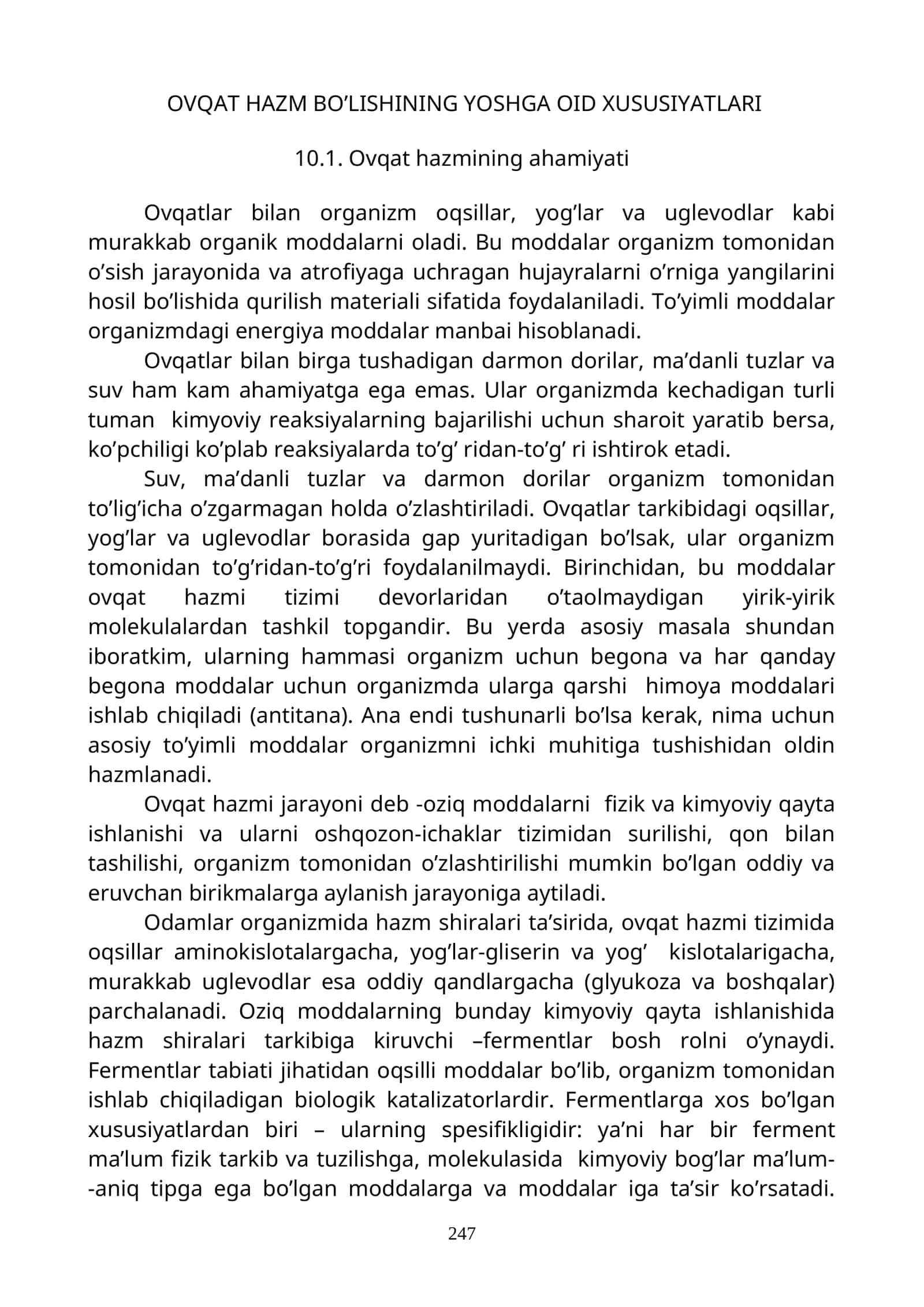 OVQAT HAZM BO’LISHINING YOSHGA OID XUSUSIYATLARI