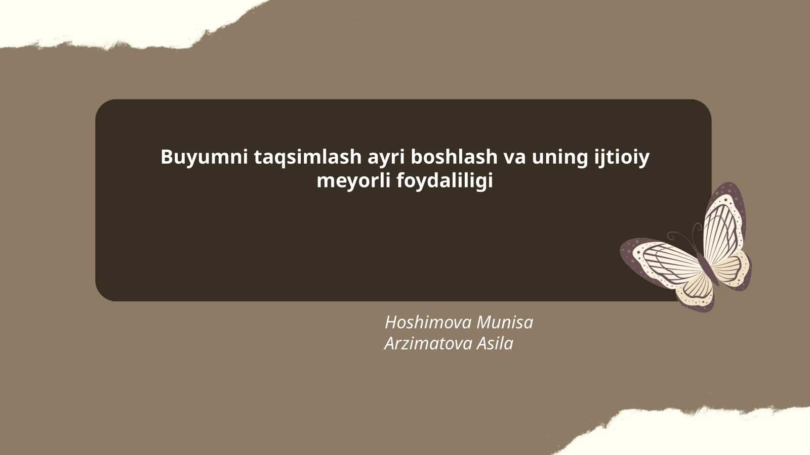 Buyumni taqsimlash ayri boshlash va uning ijtioiy meyorli foydaliligi