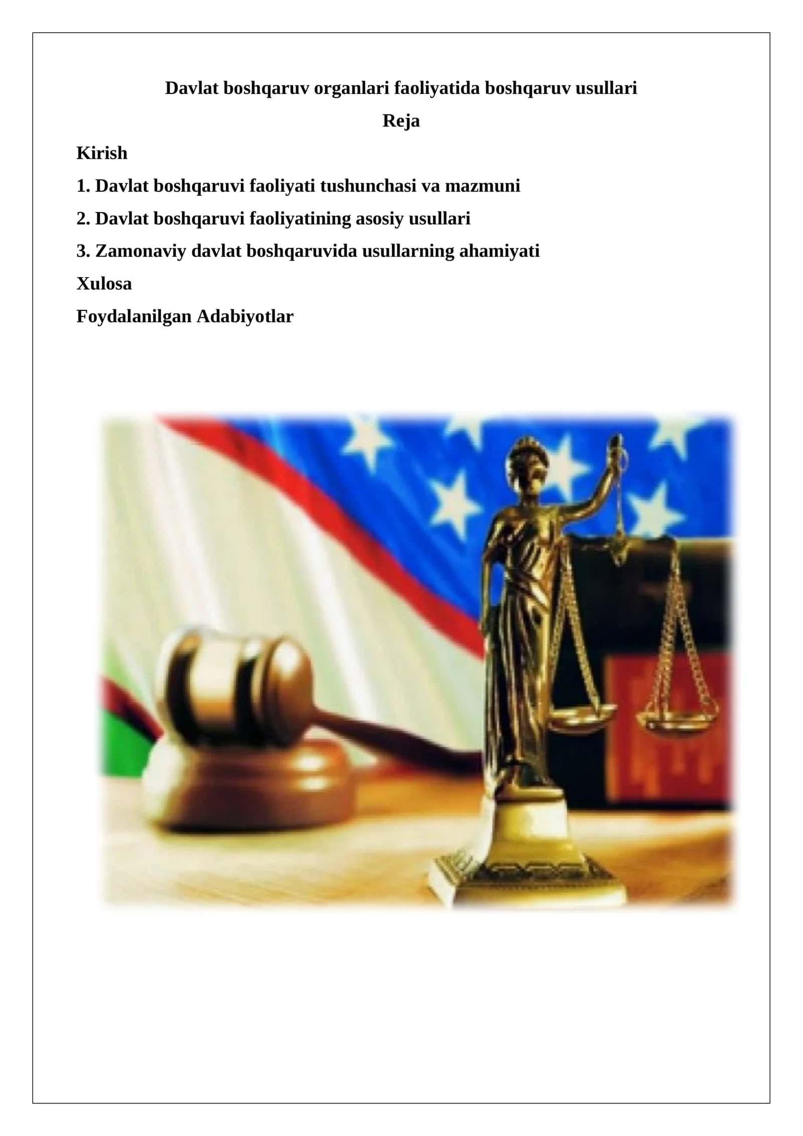 Davlat boshqaruv organlari faoliyatida boshqaruv usullari