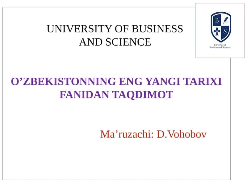 O'zbekistonning Eng Yangi Tarixi