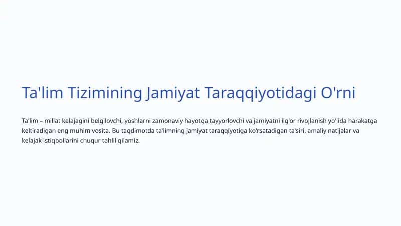 Ta'lim Tizimining Jamiyat Taraqqiyotidagi O'rni