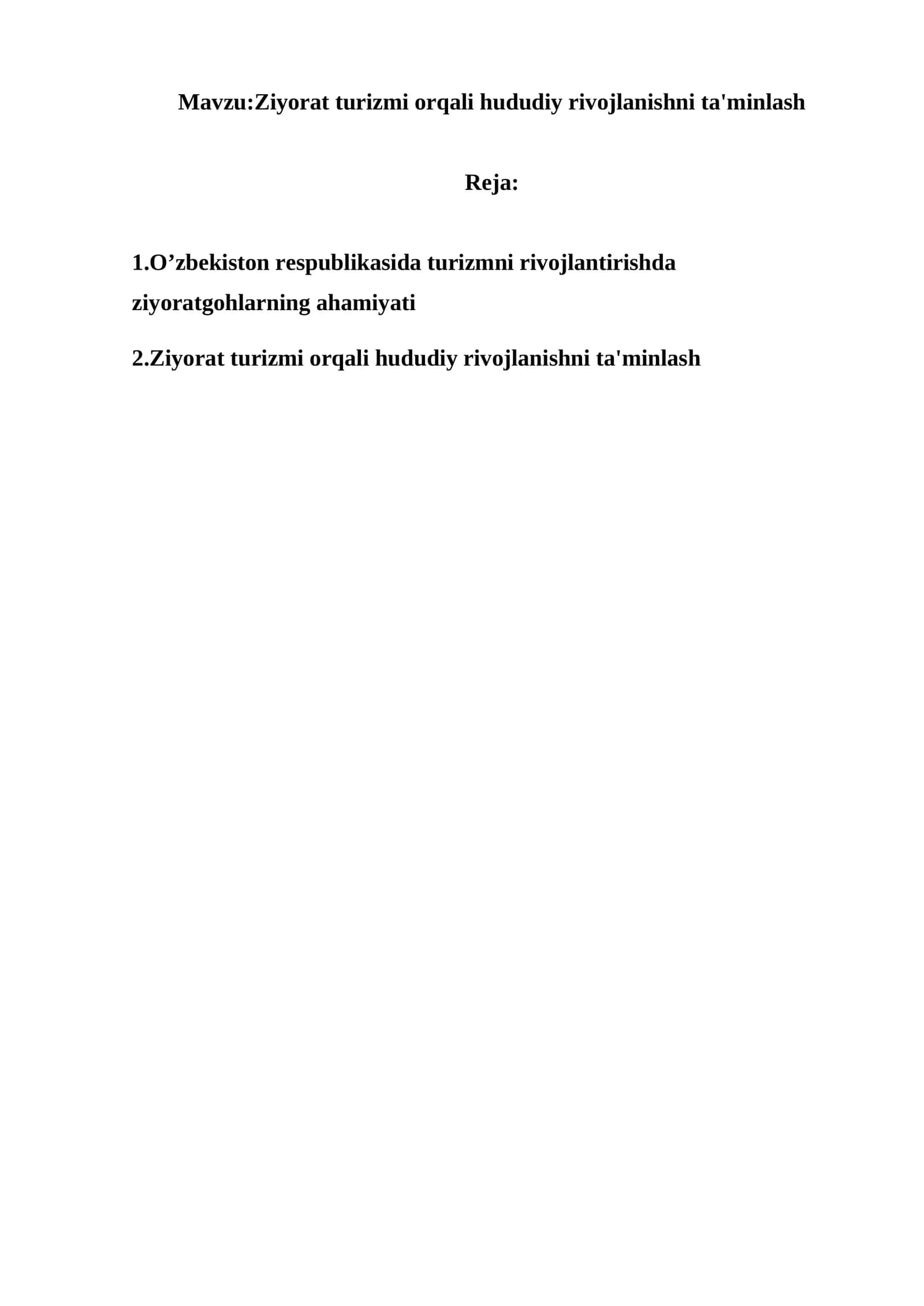 Ziyorat turizmi orqali hududiy rivojlanishni ta'minlash