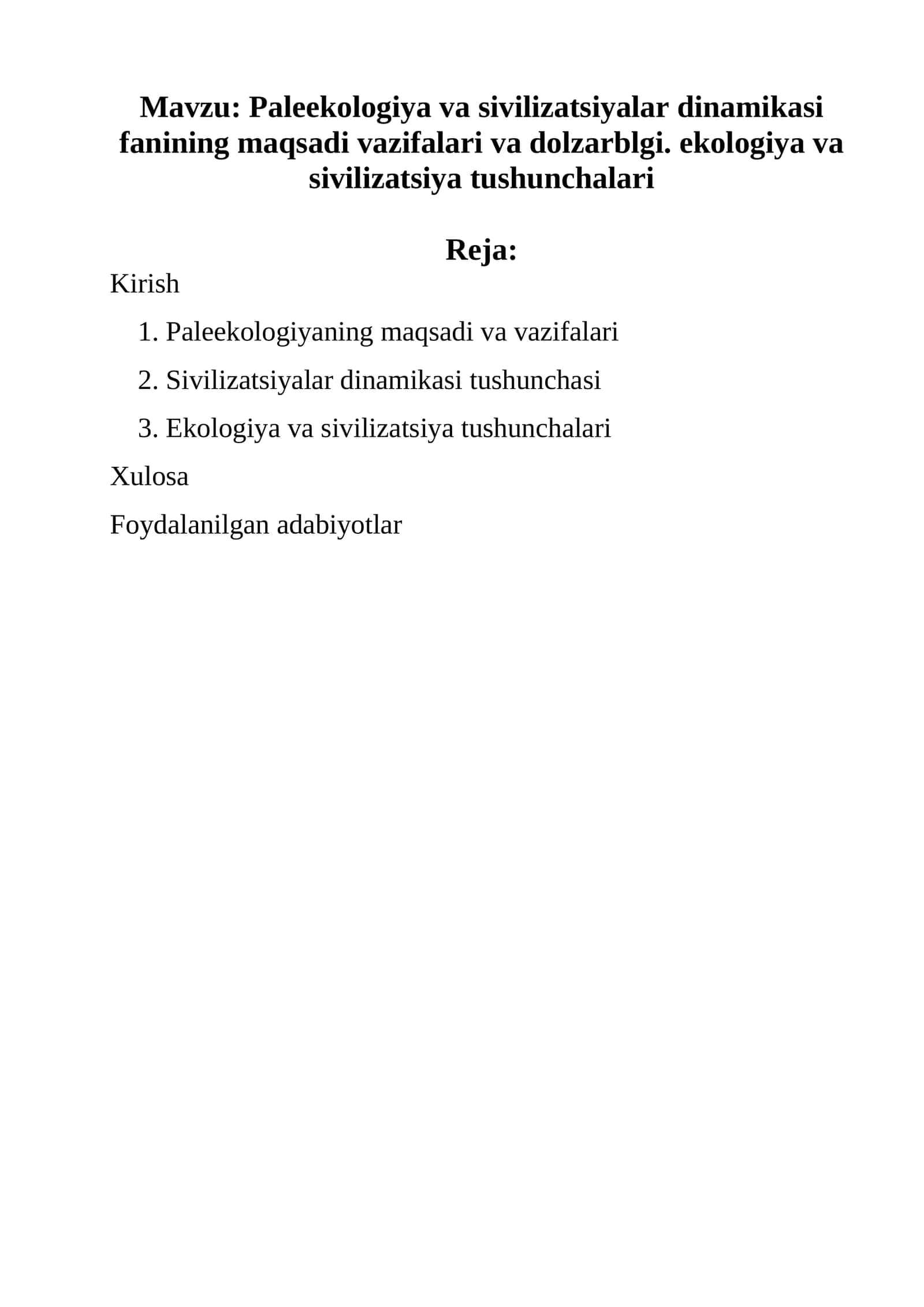 Paleekologiya va sivilizatsiyalar dinamikasi