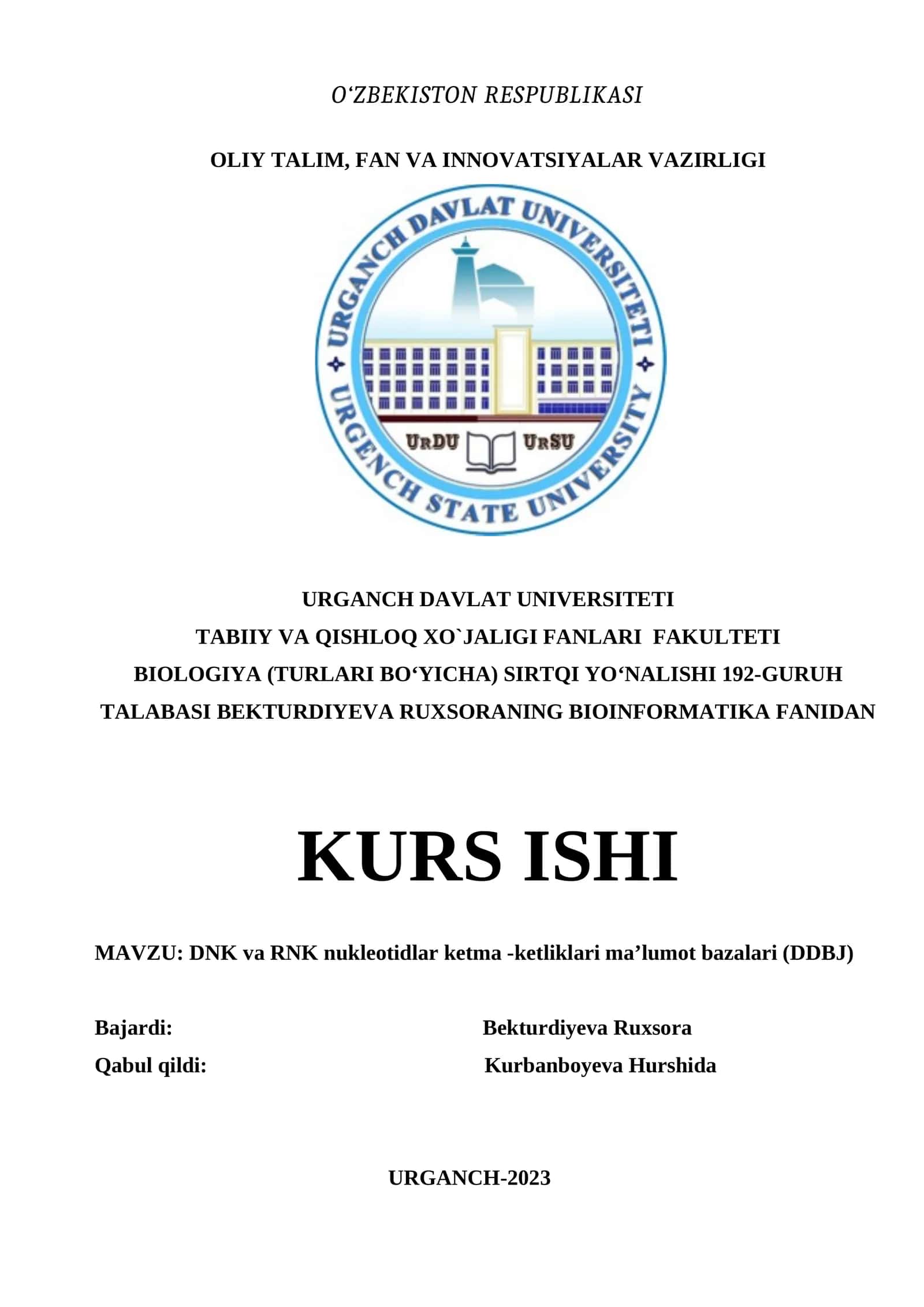DNK va RNK nukleotidlar ketma -ketliklari ma’lumot bazalari (DDBJ)
