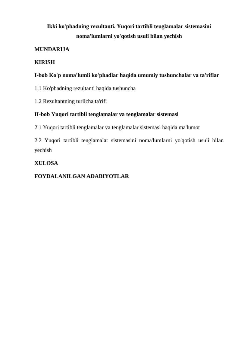 Ko‘phadlar va yuqori tartibli tenglamalar haqida