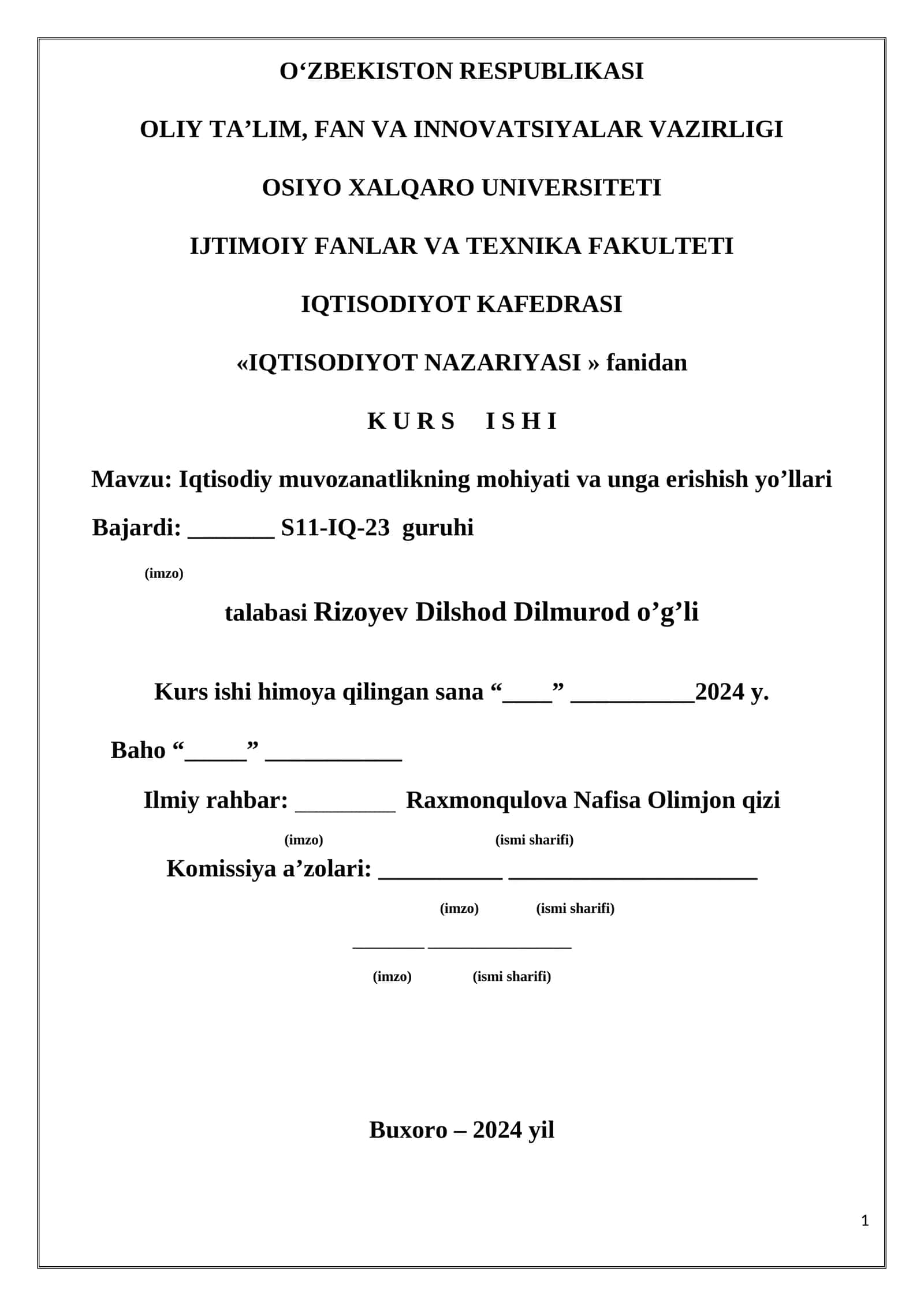 Iqtisodiy muvozanatlikning mohiyati va unga erishish yo’llari