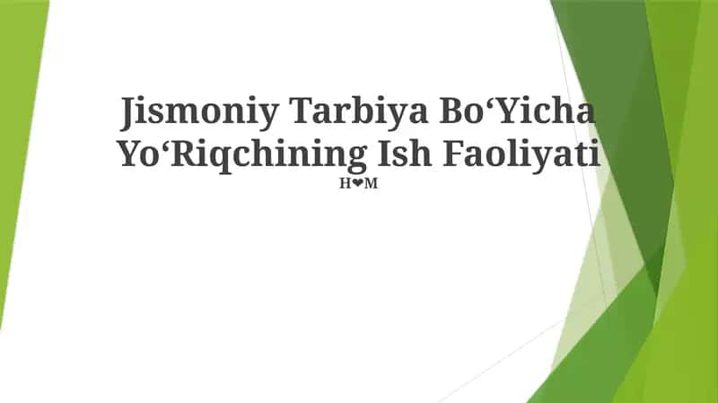 Jismoniy Tarbiya Bo‘Yicha Yo‘Riqchining Ish Faoliyati