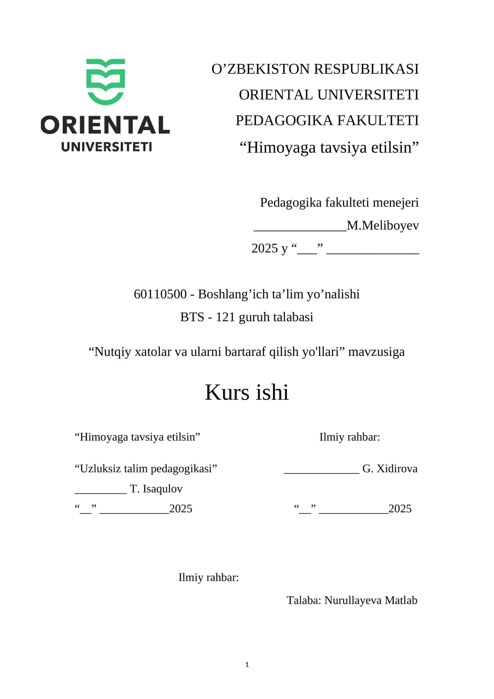 Nutqiy xatolar va ularni bartaraf qilish yo'llari