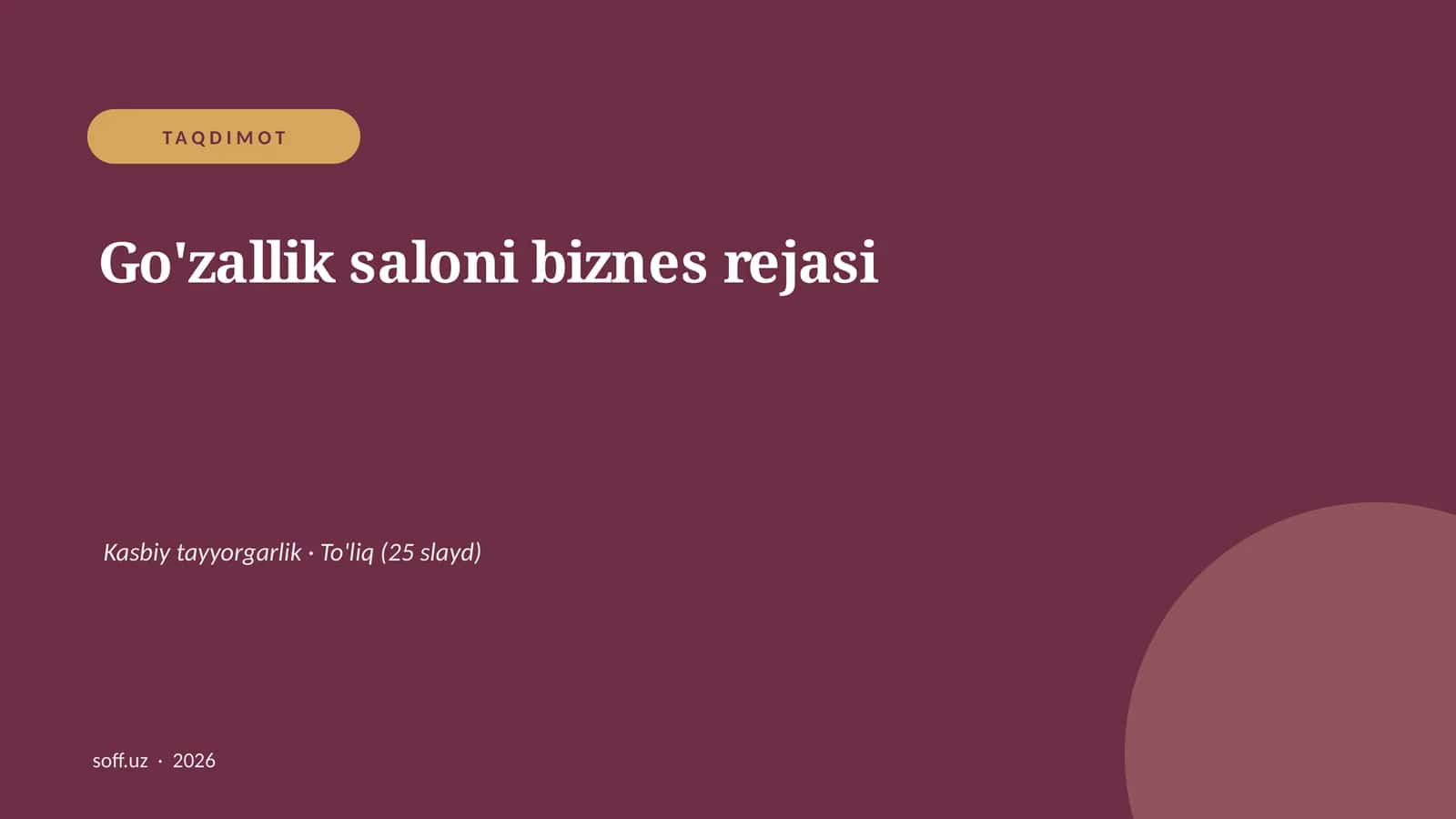 Go'zallik saloni biznes rejasi
