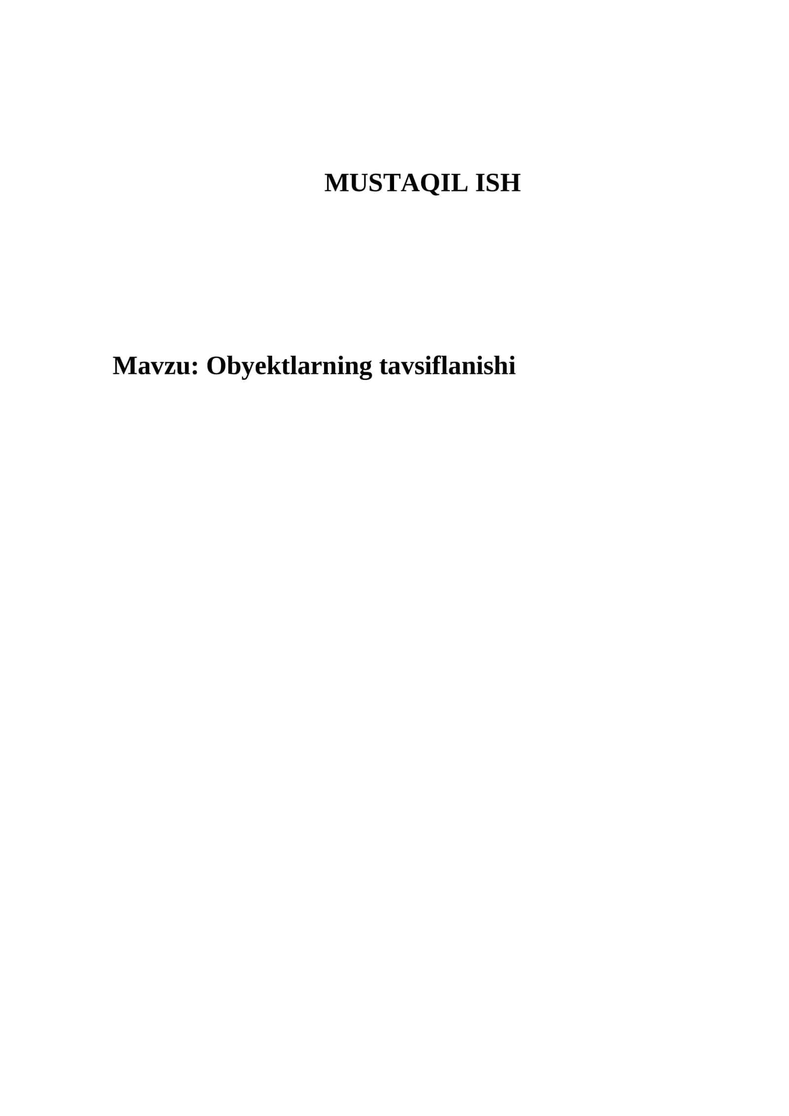 Obyektlarning tavsiflanishi