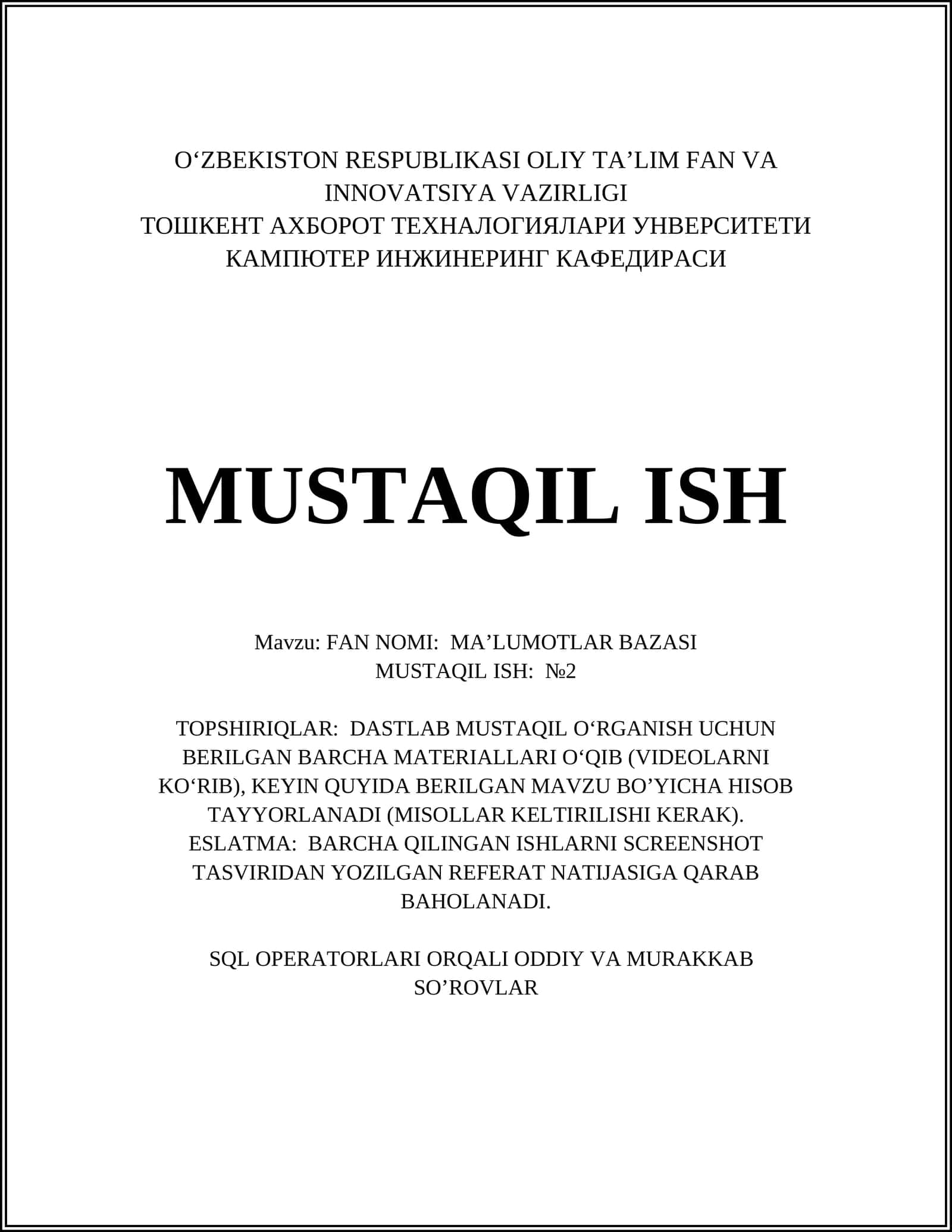 MA’LUMOTLAR BAZASI