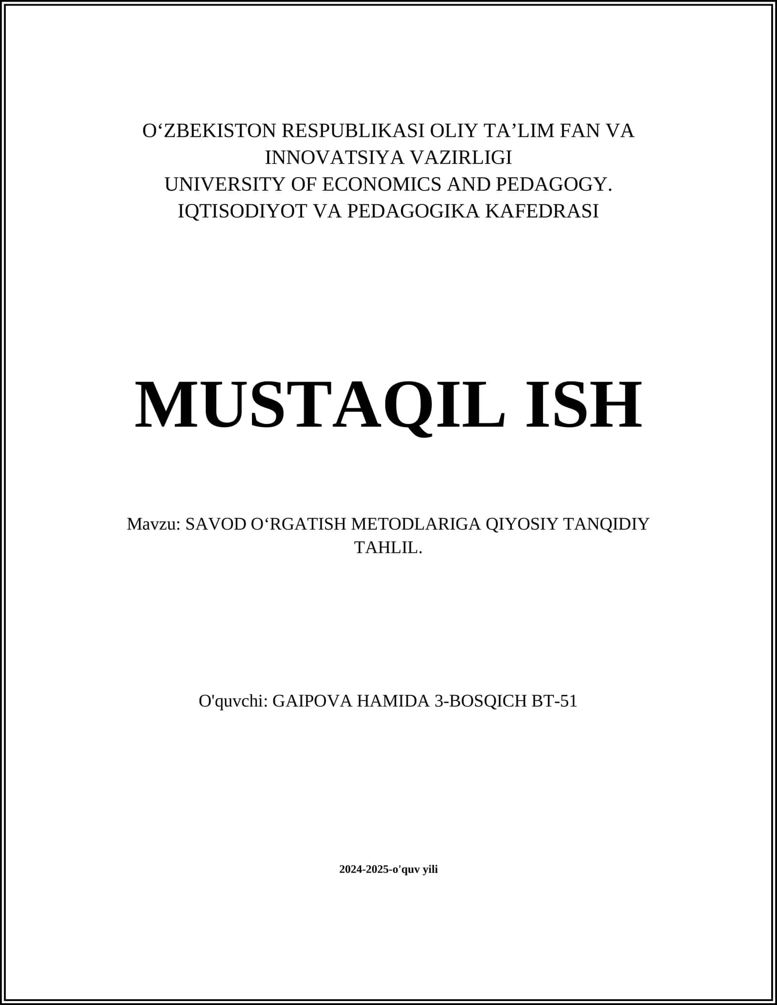 SAVOD OʻRGATISH METODLARIGA QIYOSIY TANQIDIY TAHLIL