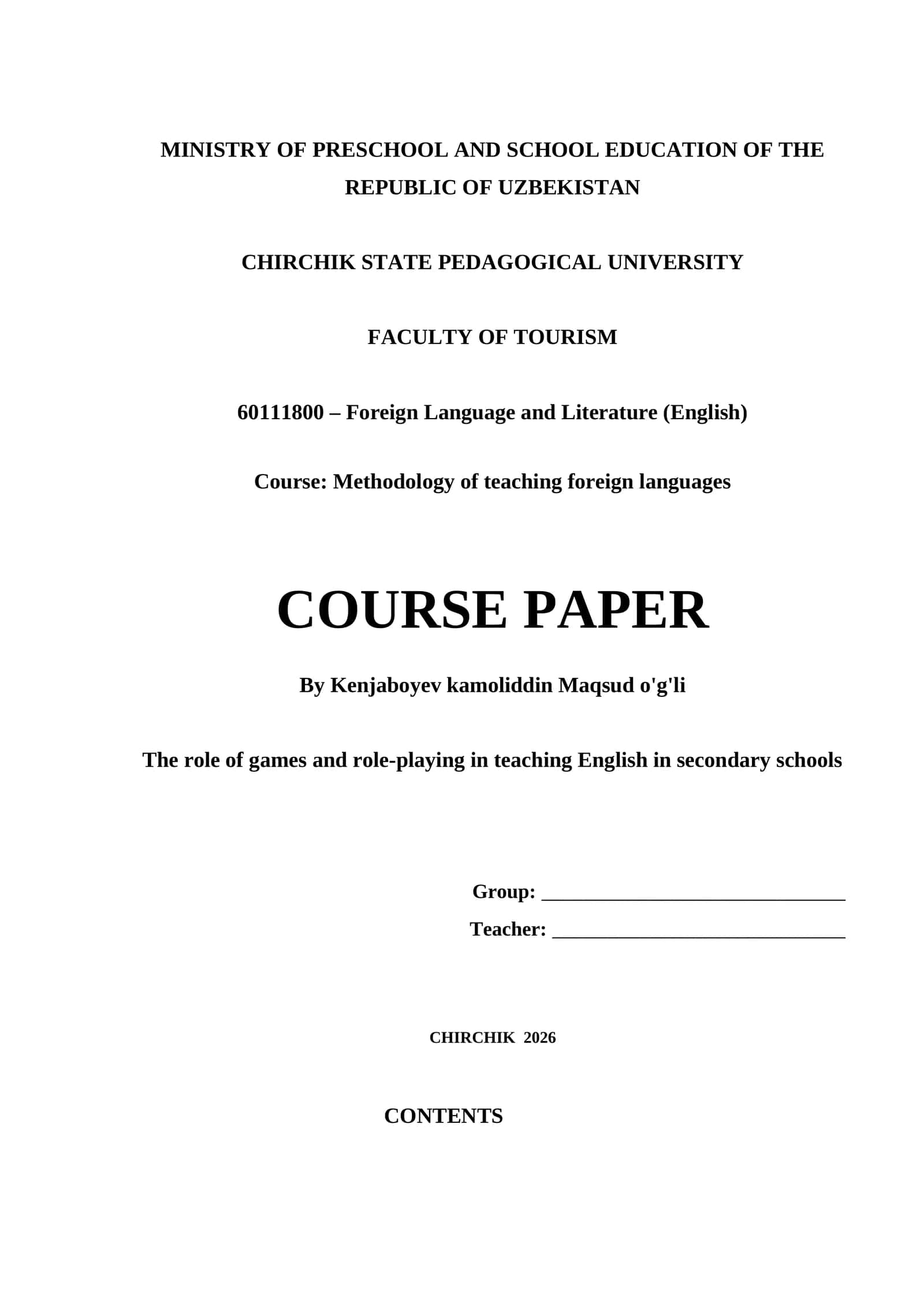 The role of games and role-playing in teaching English in secondary schools