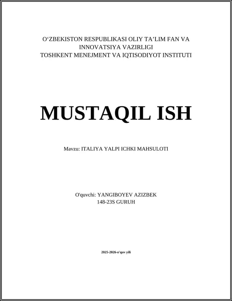 ITALIYA YALPI ICHKI MAHSULOTI