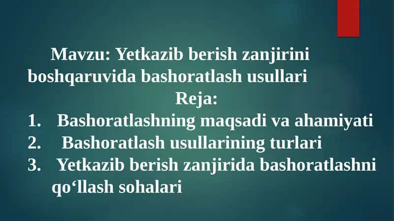 Yetkazib berish zanjirini boshqaruvida bashoratlash usullari