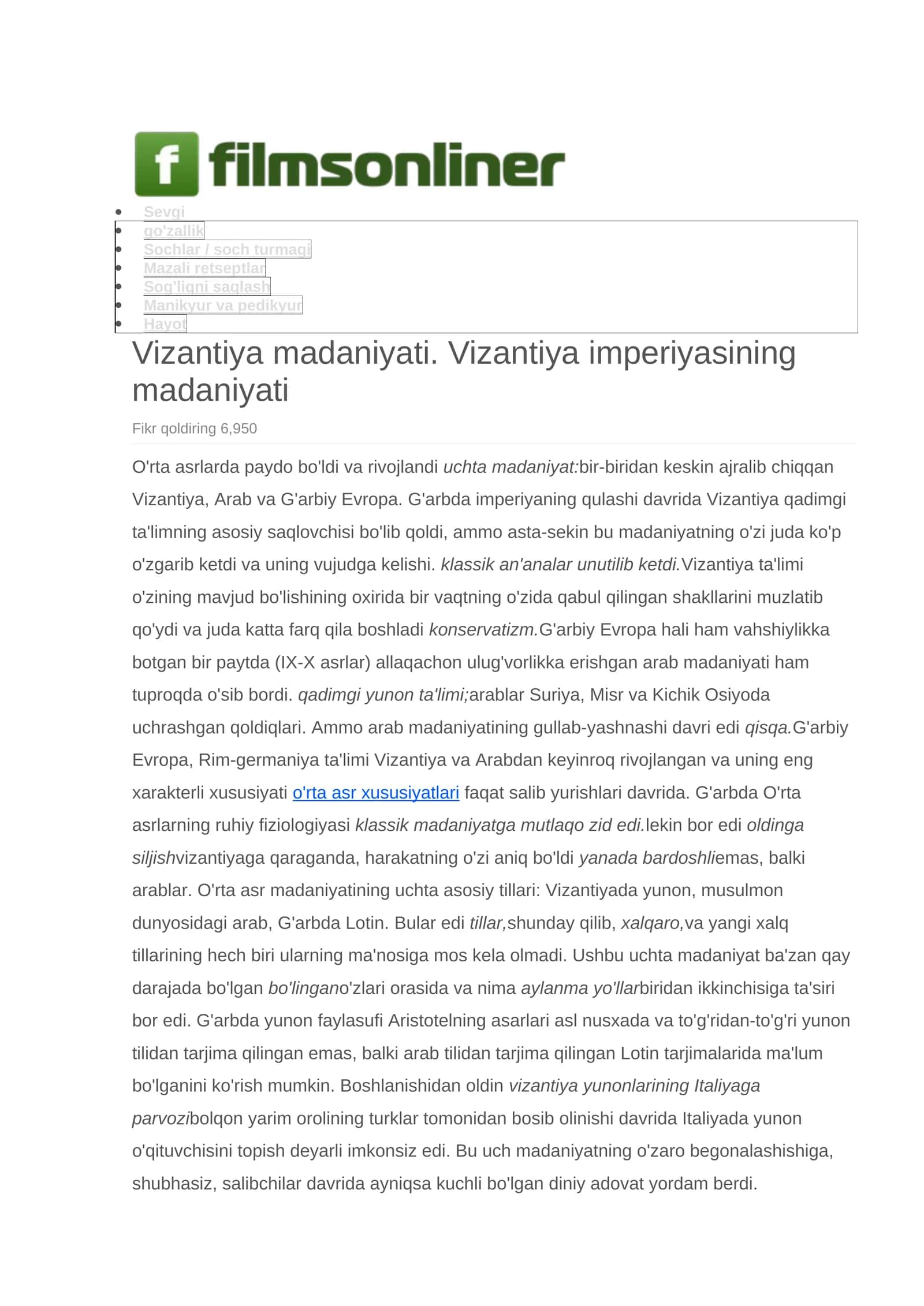 Vizantiya madaniyati. Vizantiya imperiyasining madaniyati
