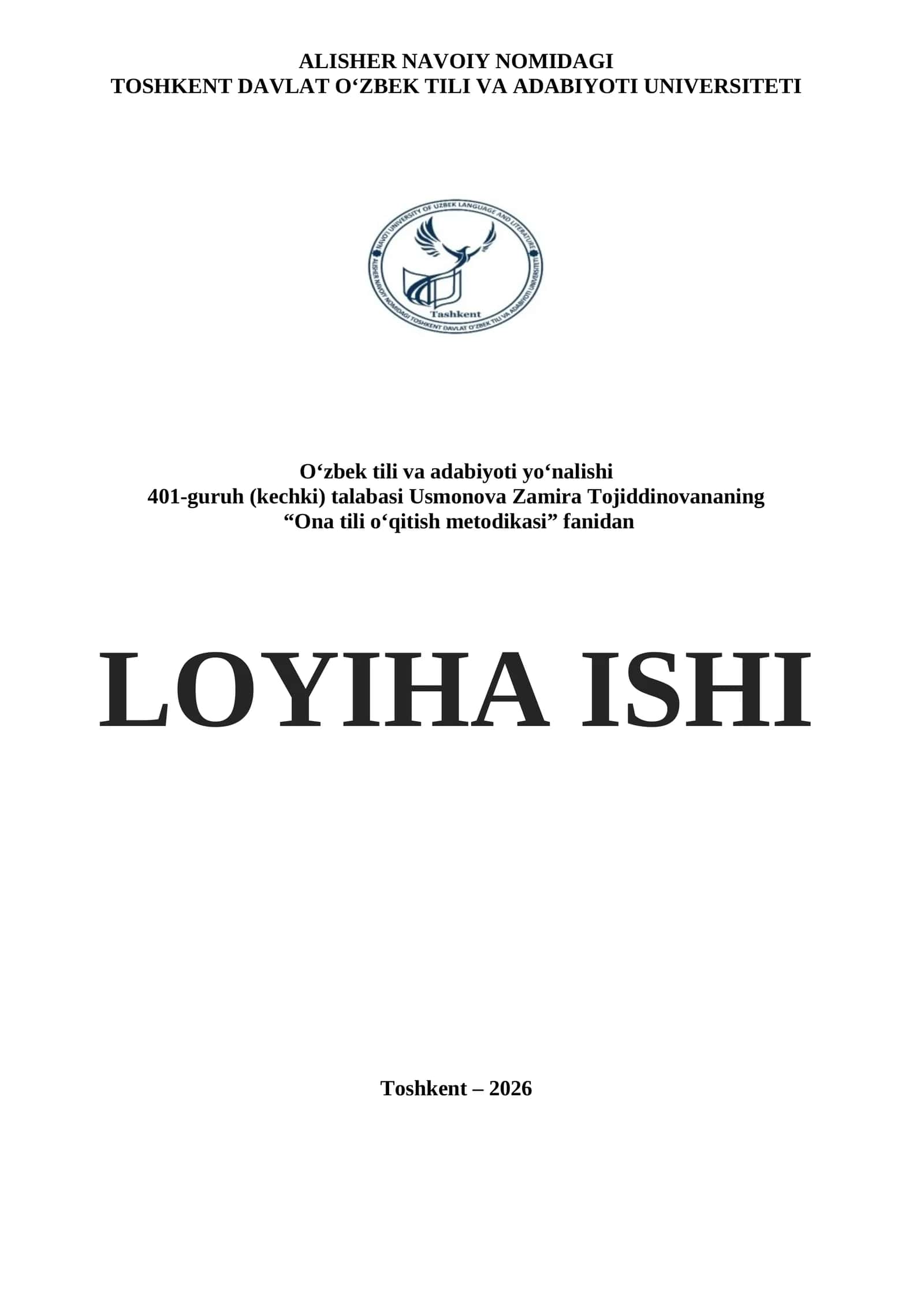 Ona tili o‘qitish metodikasidan loyiha ishi