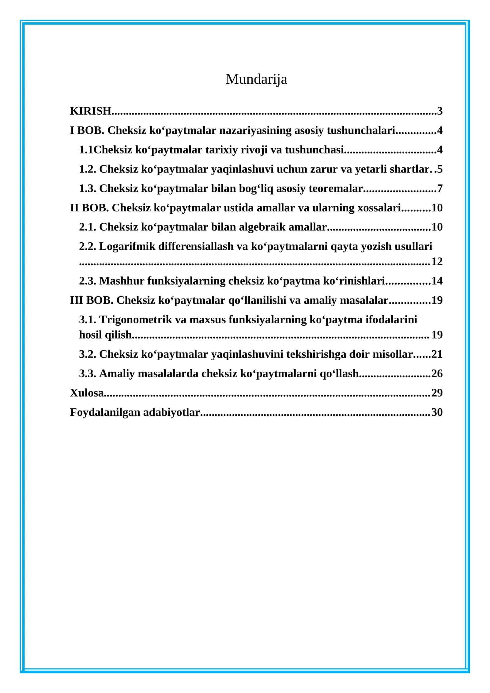 cheksiz koʻpaytmalar