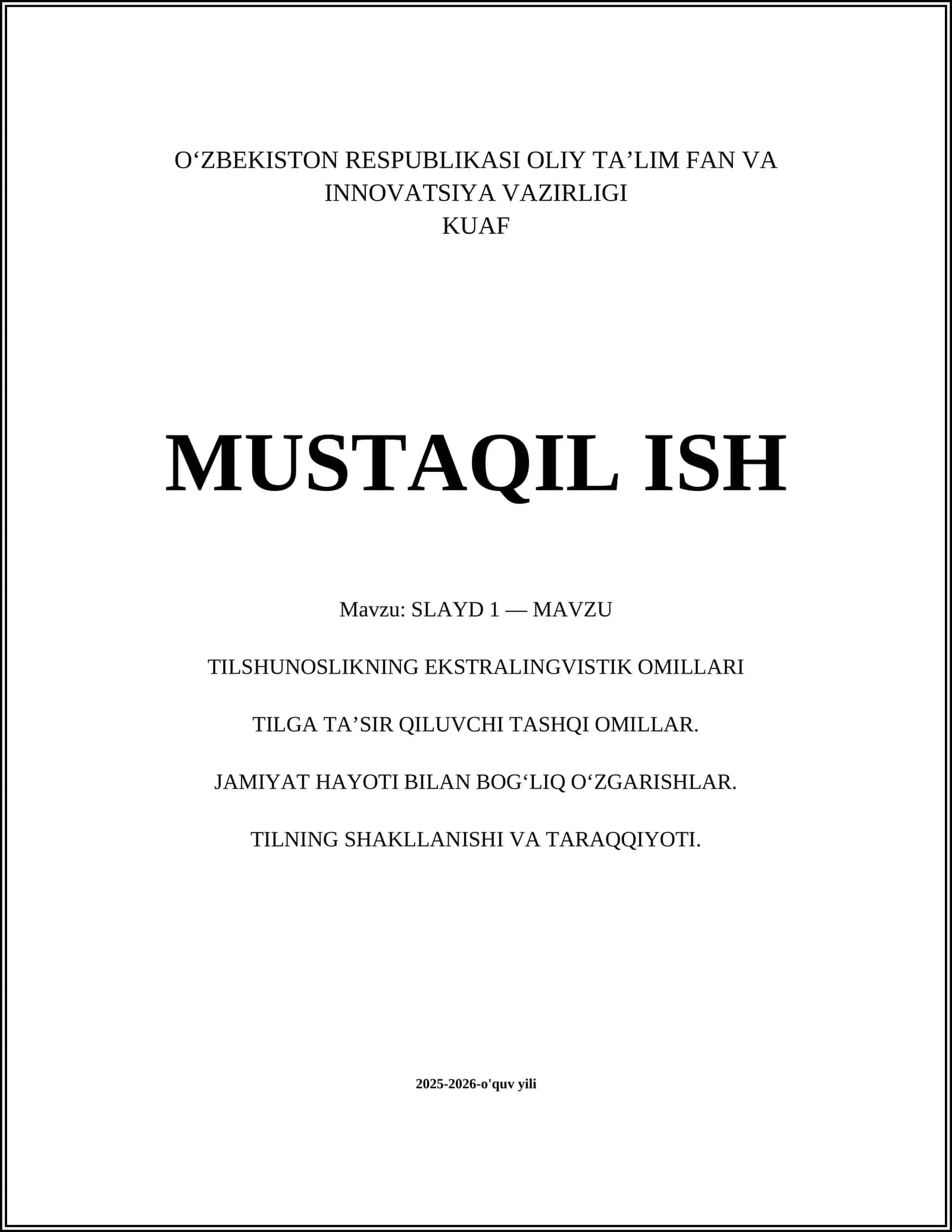 TILSHUNOSLIKNING EKSTRALINGVISTIK OMILLARI