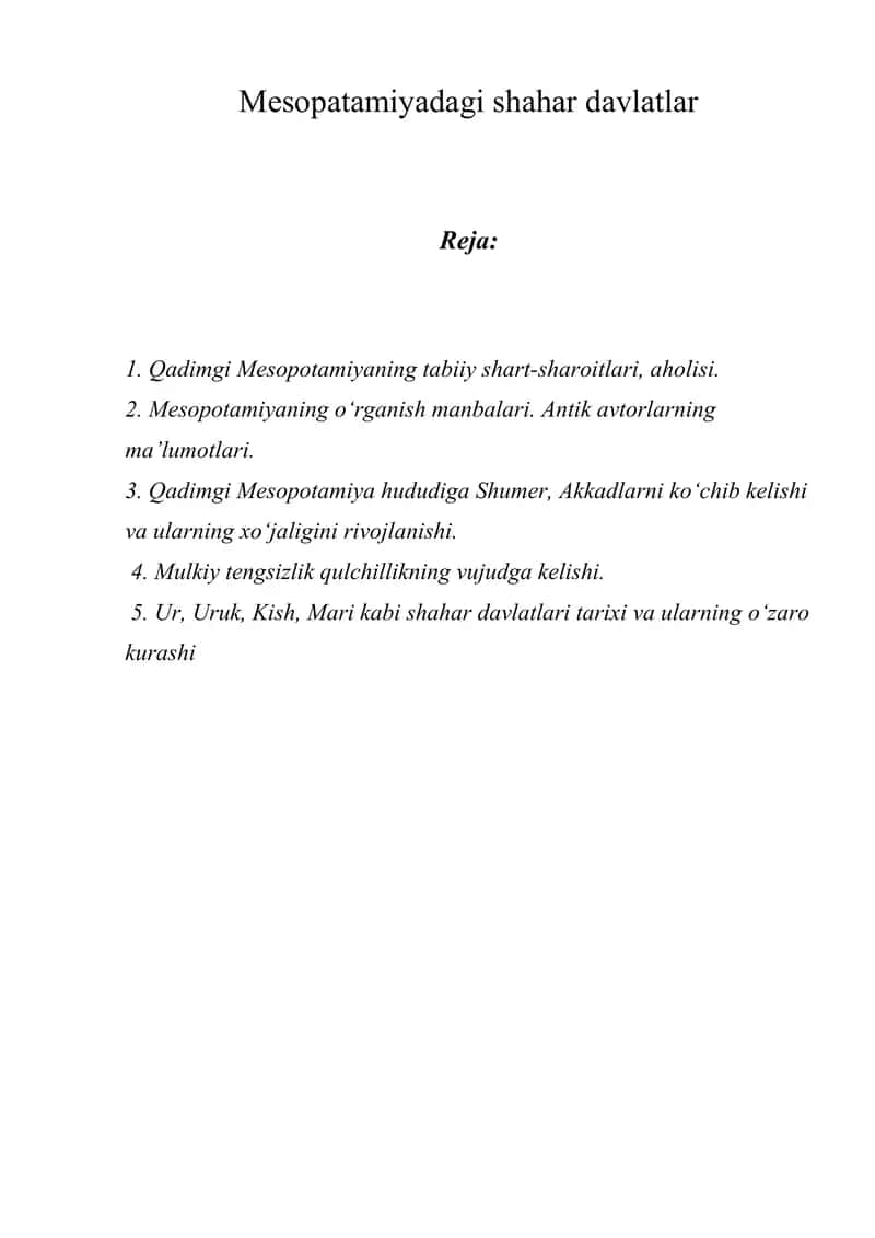 Qadimgi Mesopotamiya Shahar Davlatlari