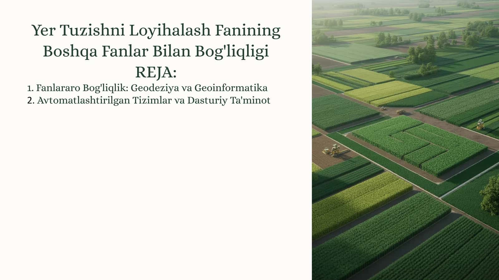 Yer Tuzishni Loyihalash Fanining Boshqa FanlarBilanBog'liqligi
