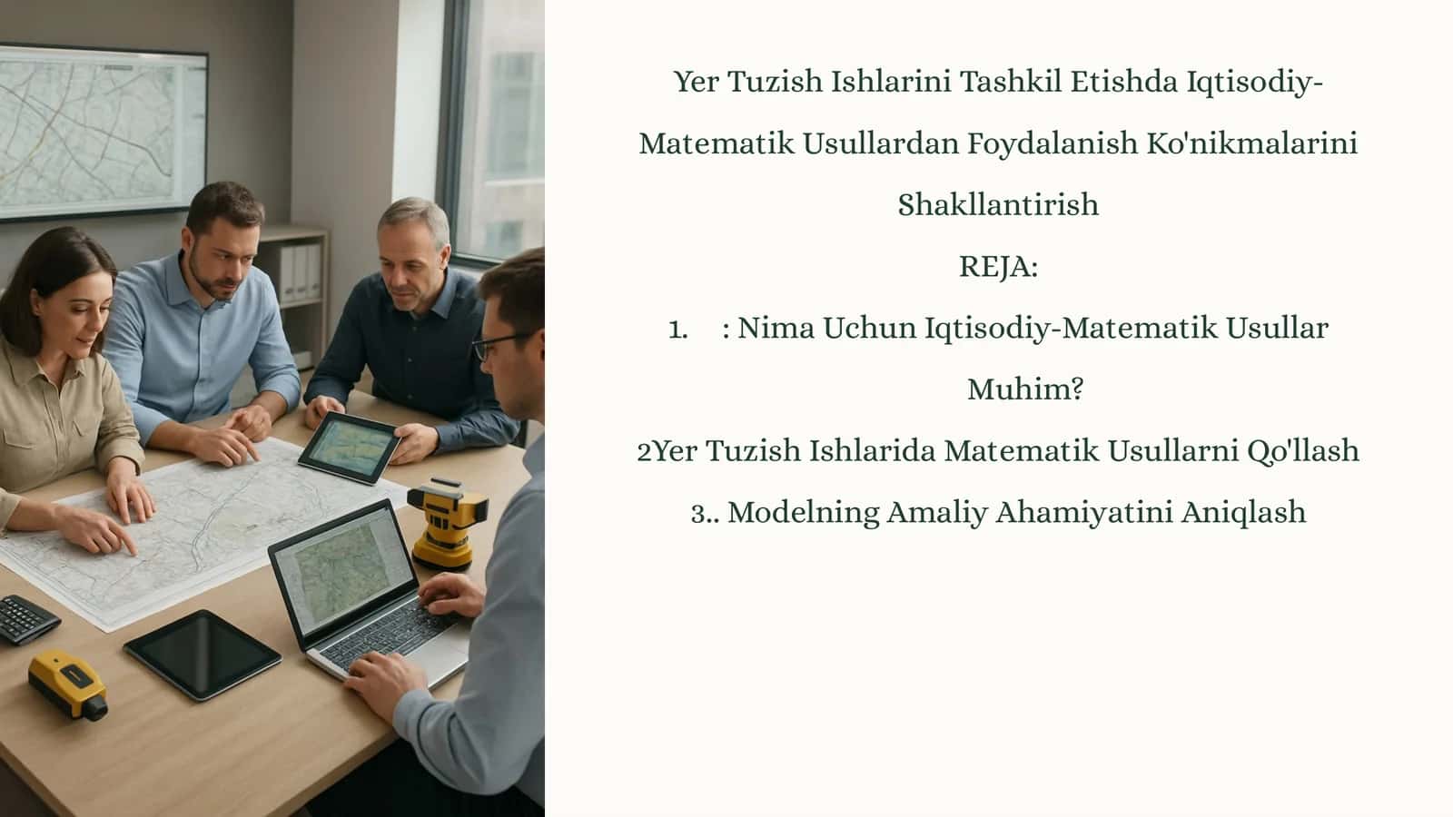 Yer Tuzish Ishlarini Tashkil Etishda Iqtisodiy-Matematik Usullardan Foydalanish Ko'nikmalari