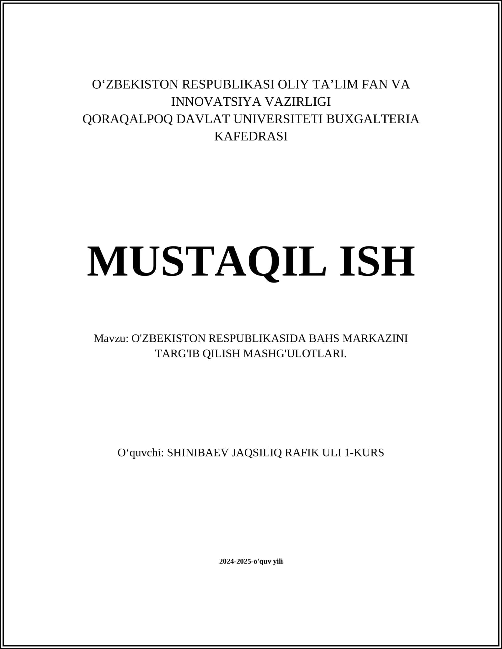 O'ZBEKISTON RESPUBLIKASIDA BAHS MARKAZINI TARG'IB QILISH MASHG'ULOTLARI